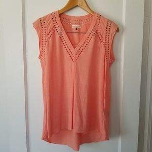 Rebecca Taylor Cut Out Peach Sleeveless Blouse